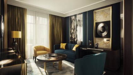 Fototapeta premium Luxurious modern living room with rich color palette