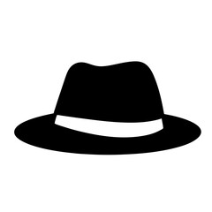 Black fedora hat with a white band, simple and elegant illustration