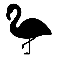 Flamingo Silhouette Standing on One Leg Against a White Background