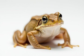 Fototapeta premium Small brown frog on pristine white backdrop, textured skin visible, texture, detail, amphibian