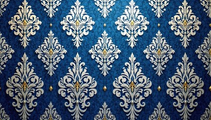 Fototapeta premium Symmetrical arabesque damask pattern with deep navy and silver accents , pattern, illustration, shadow