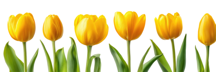 Collection of yellow tulip flowers on transparent background

