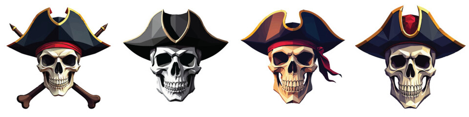 Set of 4 Pirate Skull and Crossbones Vector Illustrations