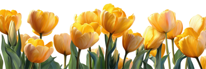 Collection of yellow tulip flowers on transparent background

