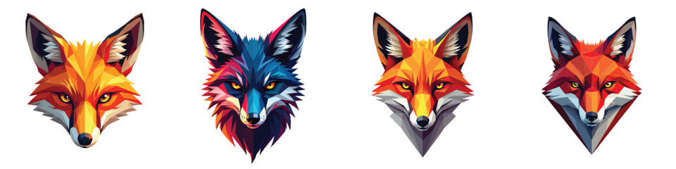 Fototapeta premium Set of 4 Stylized Fox Head Vector Illustrations