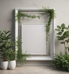 Modern white frames, geometric shapes, greenery, twine ,  minimalist,  image