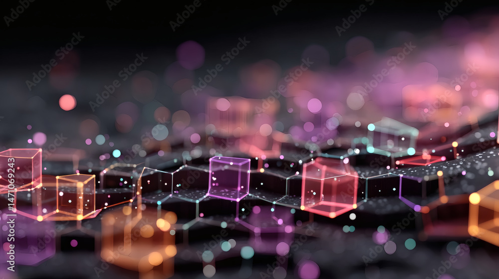 Poster futuristic isometric grid pattern background with vibrant cubes digital art abstract environment