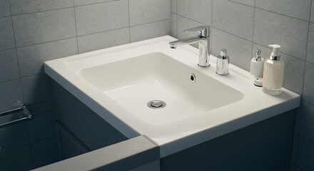 Fototapeta premium Bathroom Sink with Faucet and Accessories in Clean Modern Style