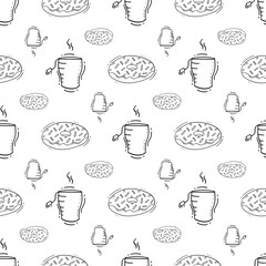 food pattern. fast food seamless pattern. doodle food and beverage seamless pattern. food background