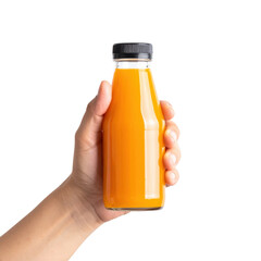 hand holding cold pressed juice bottle on white background png