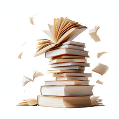 Stack of Books with Pages Flying in the Wind -