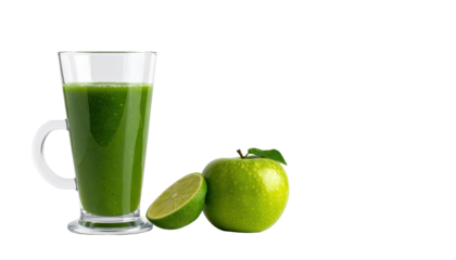 green smoothie in transparent cup on white background png