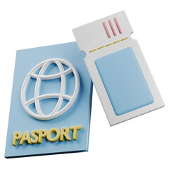 3d illustration of passport and travel ticket