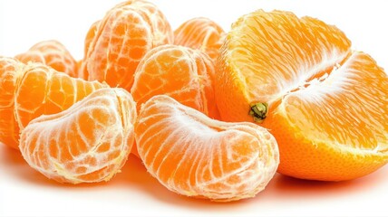 Bright Orange Mandarin Orange Segments on White Background