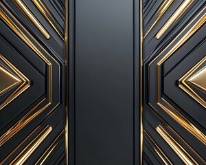 Obraz premium Abstract geometric background with black and gold patterns and a central black space
