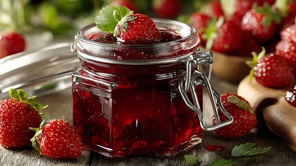 Homemade strawberry jam in a glass jar (4)