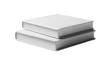 Stacked white hardcover books isolated with creative minimalistic composition