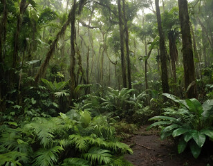 Fototapeta premium Tropical rainforest in Central America, A beautiful natural background. Tropical forest in the morning.