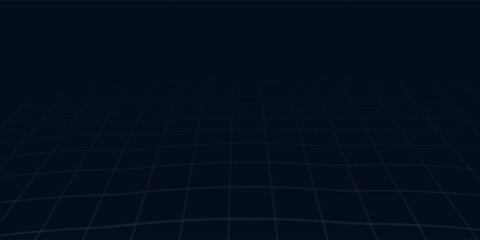 A dark background features a glowing grid pattern. Lines converge creating a 3D perspective effect.