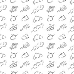 Obraz premium food pattern. fast food seamless pattern. doodle food and beverage seamless pattern. food background