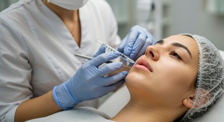 Fototapeta premium Cosmetic injection procedure on a woman's face