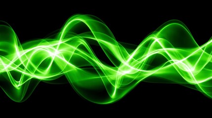 Obraz premium Abstract Green Wave Light Pattern Creating Dynamic Motion and Flow Against a Dark Background