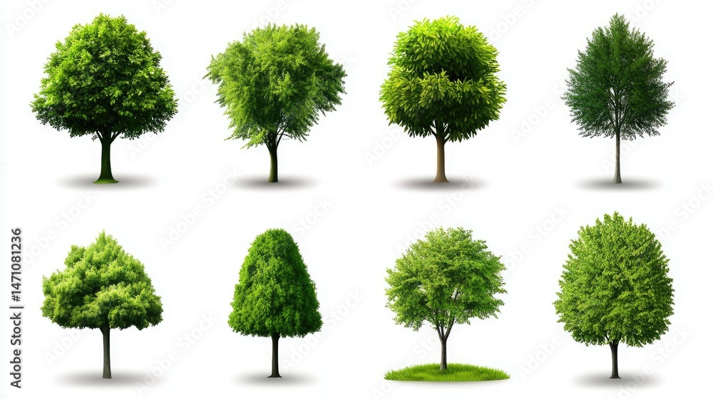Poster assorted green trees in vector format, perfect for sustainability and environment-themed designs