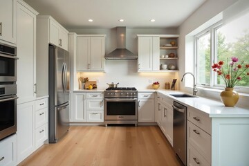 Modern kitchen renovation showcasing sleek cabinetry, quartz countertops, and stainless steel appliances , interior design, remodel