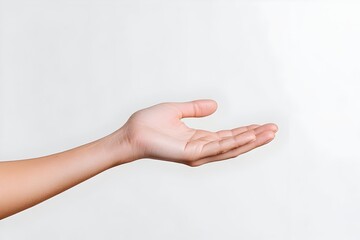 Obraz premium A hand is outstretched with the palm facing upwards, suggesting an open and receptive posture