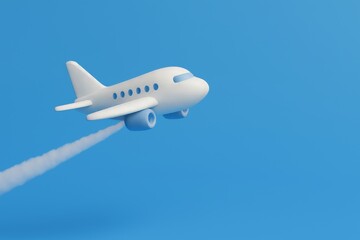 Fototapeta premium Simple Airplane Flying in Blue Sky Against Minimal Background
