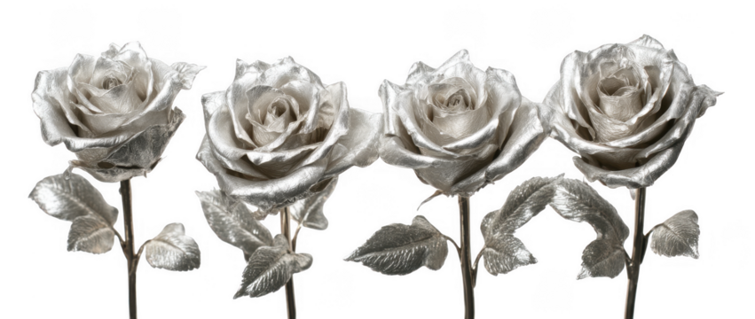 Shiny Silver Rose Flower in transparent background
