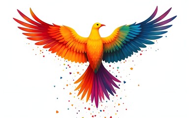 Obraz premium Ascension of colorful avian forms a vibrant spectrum of hope and artistic expression in flight symbolizing freedom and transition in creative design. High quality