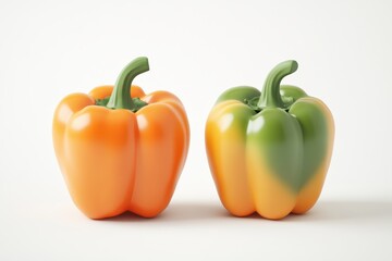 Two bell peppers, one orange, one orange-green