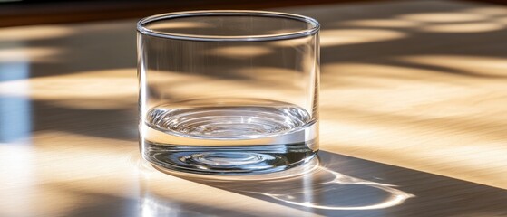Empty glass tumbler on a light surface.