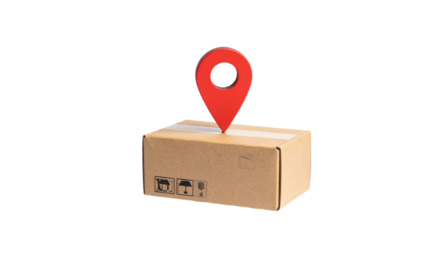 gps location pin icon with package box on white background png