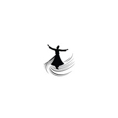 Sufi Whirling Dervish silhouette on white background