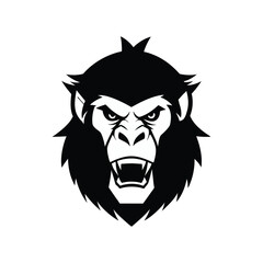 Obraz premium Flat and Minimal Fierce gorilla head icon of silhouette vector illustration on white 