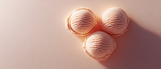 Three delicate scoops of light peach ice cream.