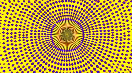 Vibrant Abstract Optical Illusion Pattern with Radial Design in Yellow and Blue Color Scheme