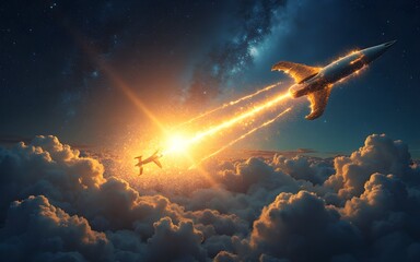 Obraz premium Golden Stardust Flight: A Celestial Journey of Growth and Success. High quality