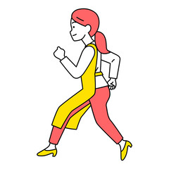 走るエプロン姿の女性（横向き）