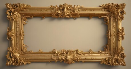 Intricate gold baroque scroll frame, vintage design , antique, wallpaper, gold frame