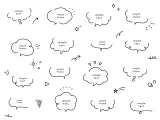 手書き風のシンプルな吹き出しのベクターイラストセット。ふきだし、フレーム、おしゃれ、落書き