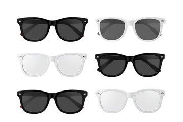   Set of White and black sunglasses with transparent frames, front view, transparent background