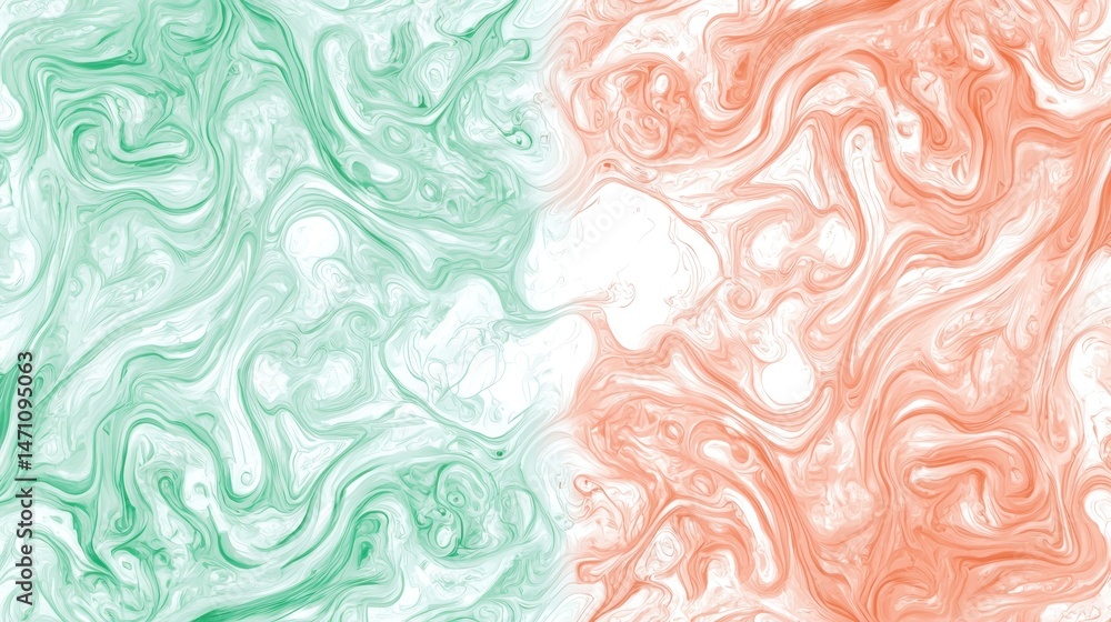 Poster abstract swirling patterns in soft teal and peach tones.