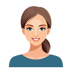 Flat Vector. Portrait of only one Woman. Simple Background.