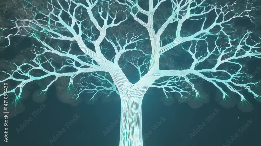 Poster digital tree of life animation - abstract glowing tree concept in 4k.