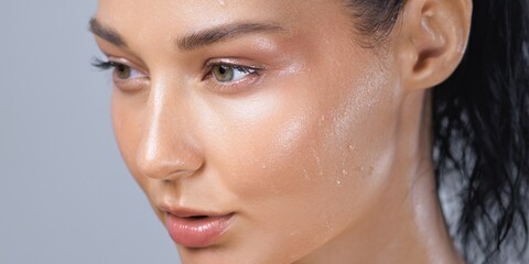 Extreme Close-Up of Woman s Glowing Sweaty Skin After Workout Session