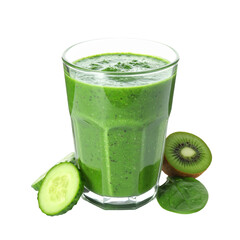 green smoothie in transparent cup on white background png