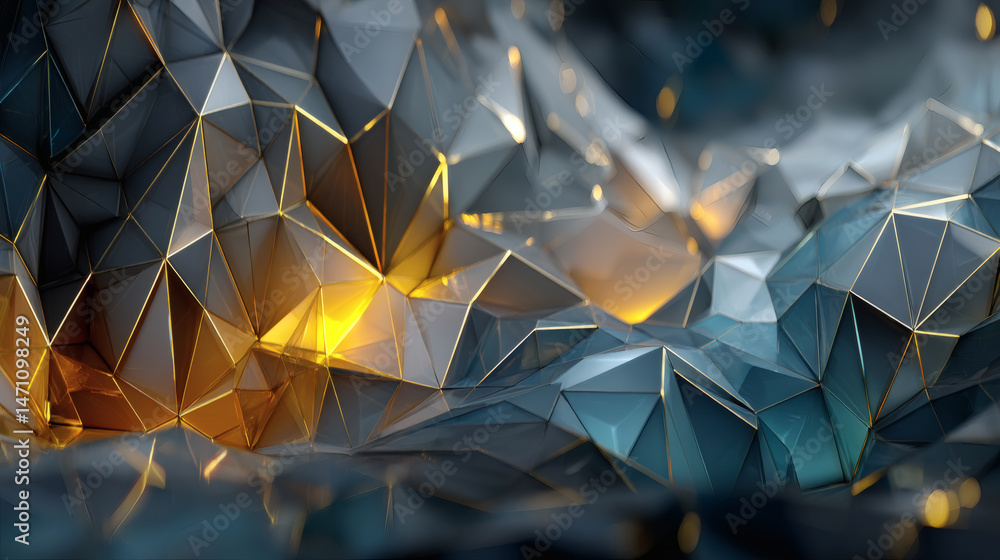 Poster dynamic abstract polygon background with glass texture digital art modern design vivid colors